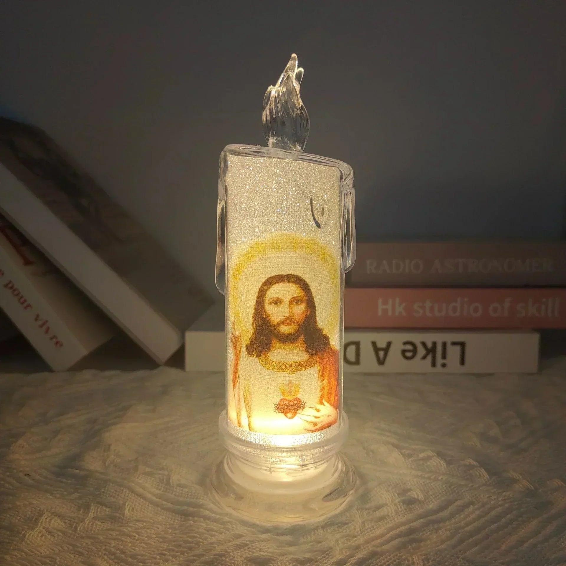 Led candle jesus virgin mary church prayer religious activities candlelight home decoration