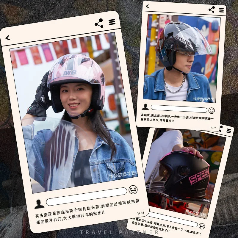 Motorcycle Equipments Open Face Helmet For Men Women Dual Lens Sun Visor Face Shield Top Lightweight Scooter Retro 3/4 Headwear