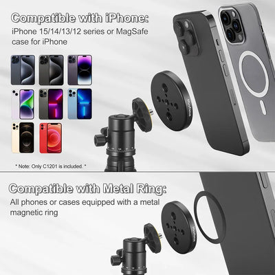Magnetic Phone Holder for Magsafe to 1/4 3/8'' Screw Arri Hole Tripod Mount Adapter for iPhone 14 13 12 Serie with Magnetic Ring