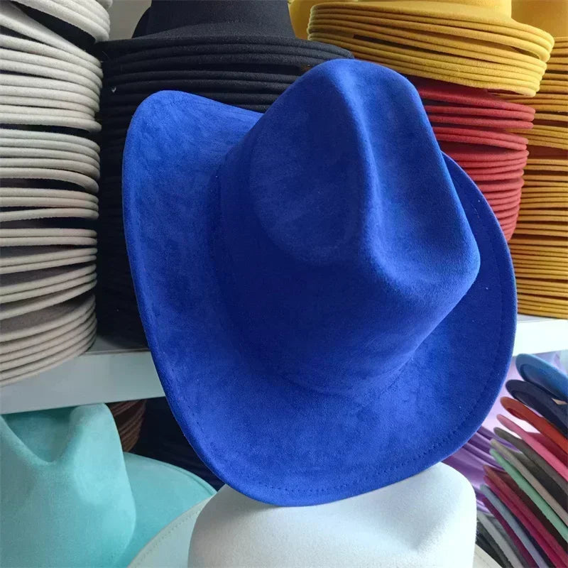 Western suede leather 7.5cm denim women’s fedora hat men’s church jazz fashion travel party 2024