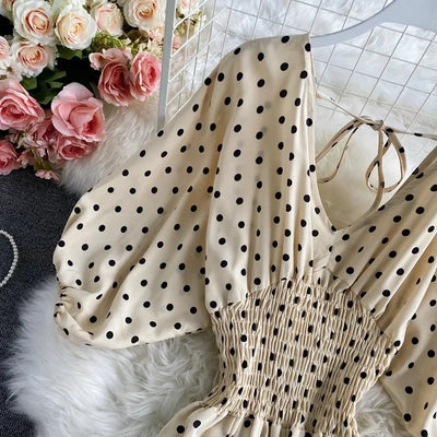 V Neck Sexy Dolman Sleeves Waist Slim Polka Dot Print Jumpsuit Women Wide Leg Trousers Jumpsuit