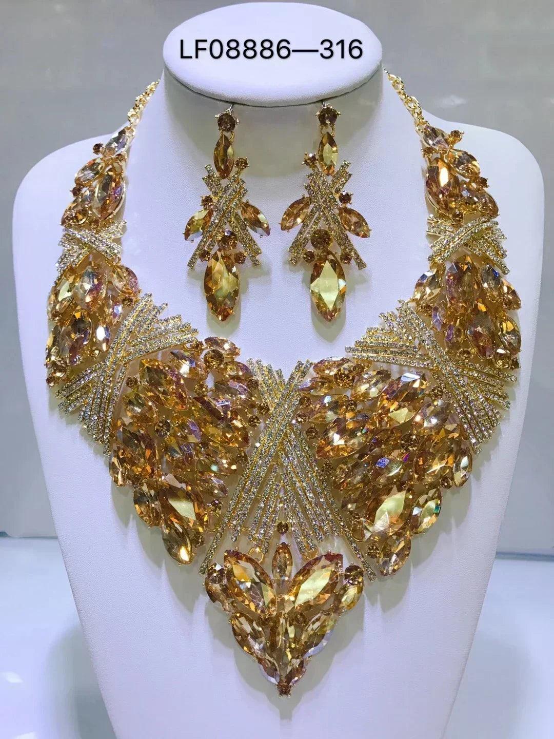 Women luxury necklaces set wedding delicate fashion jewelery crystal rhinestone earrings jewelry sets