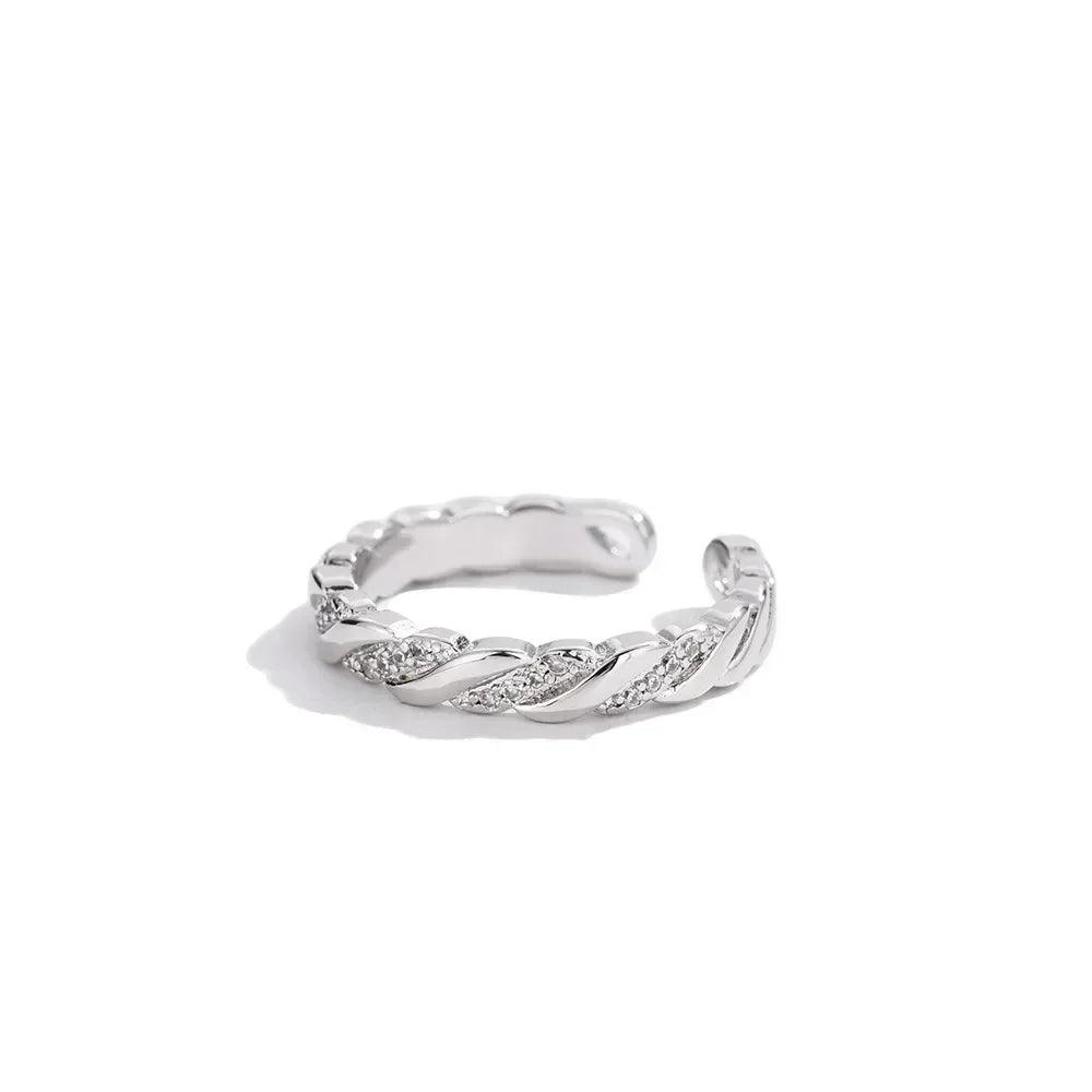 Luxury w letter ring - gold plated with row diamonds elegant adjustable statement piece dainty feminine jewelry