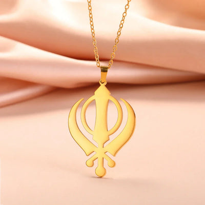 LIKGREAT Classic Sikhism Symbol Necklace Stainless Steel Sikh Khanda Necklaces Religious Protection Amulet Jewelry for Women Men