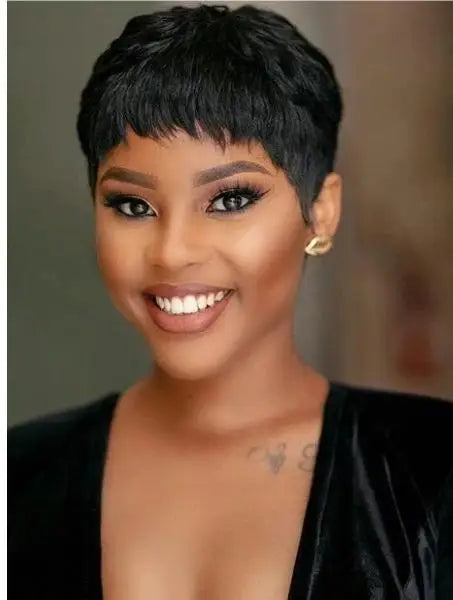 Short human hair wigs Pixie Cut Wigs Human Hair For Black Women With Bangs Brazilian Virgin Hair Cheap Wig machine made