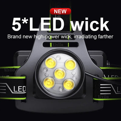 Super Portable Rechargeable Headlamp 5LED Fixed Focus Headlight Waterproof Outdoor Camping Fishing Mountaineering Work Head Lamp