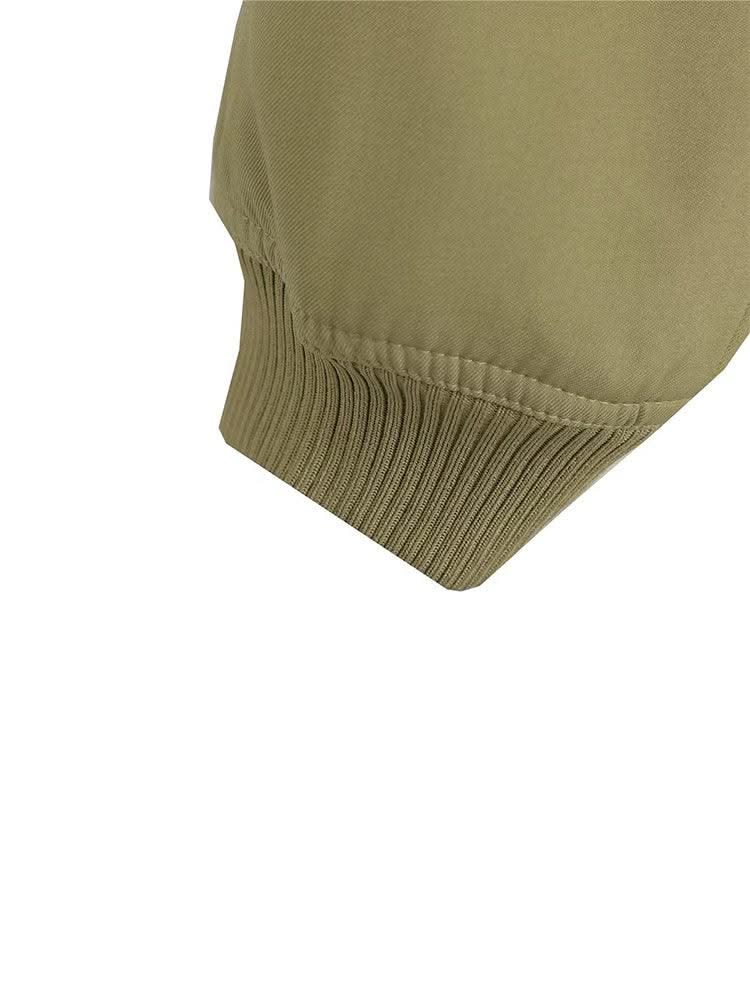 Women Fashion Solid Bomber Jackets Coat With Pockets V-Neck Single Breasted