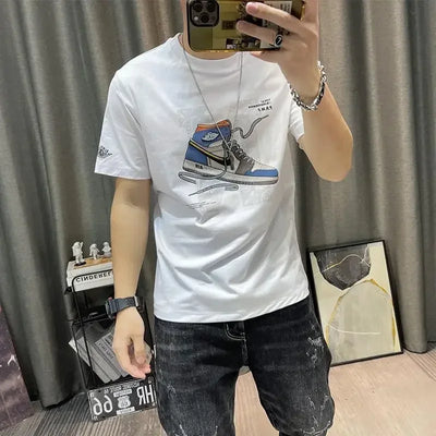 T Shirt for Men Black Man Tee Shirts Slim Fit Streetwear Drawings Top Anime Clothing Wholesale Summer Kpop Vintage Cheap Xl S