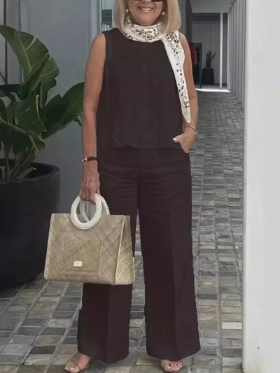 Linen Comfortable Two Piece Sets Tops For Women