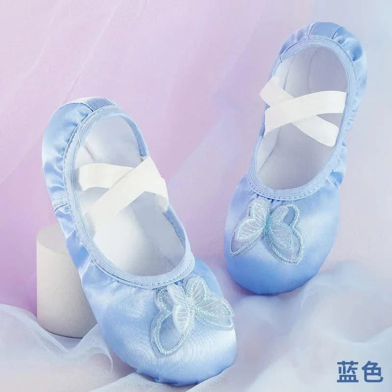 Children Girls Woman Canvas Butterfly Knots Soft Sole Ballet Slippers Practise Ballerina Dance Shoes