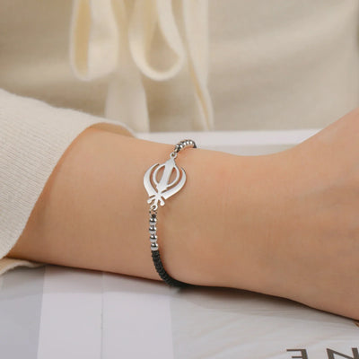 Lucktune Khanda Sikh Faith Bracelet for Women Men Stainless Steel Vintage Indian Sword Lucky Bracelet Spiritual Jewelry Gift