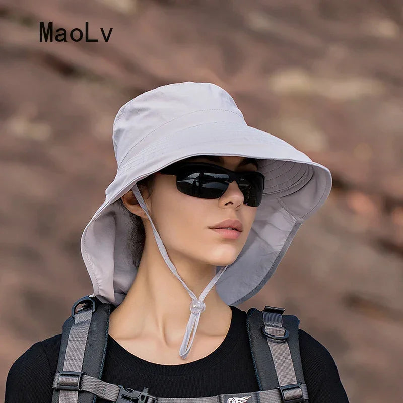 Summer Hat Women Outdoor UV Anti Neck Protection Sun Visor men Fishing Hiking Wide Brim Shawl Sunscreen Ponytail Cap undefine