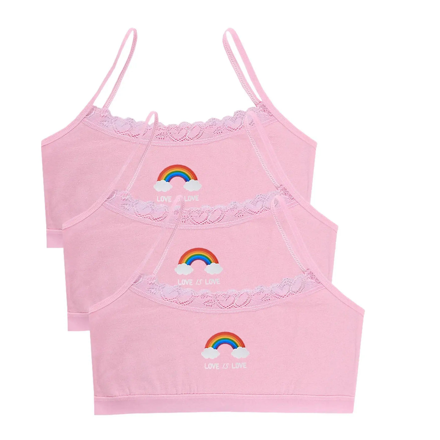 3PCS Teenage Girls Small Training Bras Cute Kids Rainbow Printed Sports Vest Bra Students Children Brassiere Underwear Tube Tops