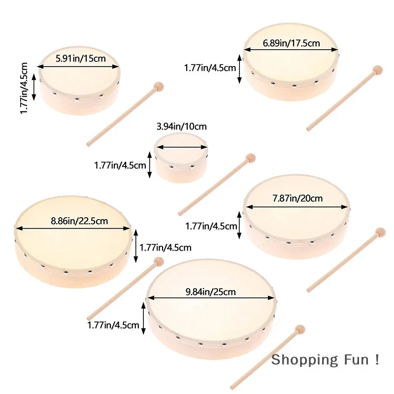 Frame Drums 4/6/7/8/9/10 Inch Hand Drum Wood Drum With Drum Stick Set Musical Game Kids Educational Toy Percussion Instrument-B2