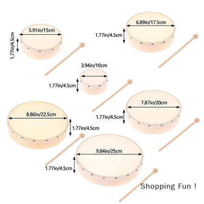 Frame Drums 4/6/7/8/9/10 Inch Hand Drum Wood Drum With Drum Stick Set Musical Game Kids Educational Toy Percussion Instrument-B2