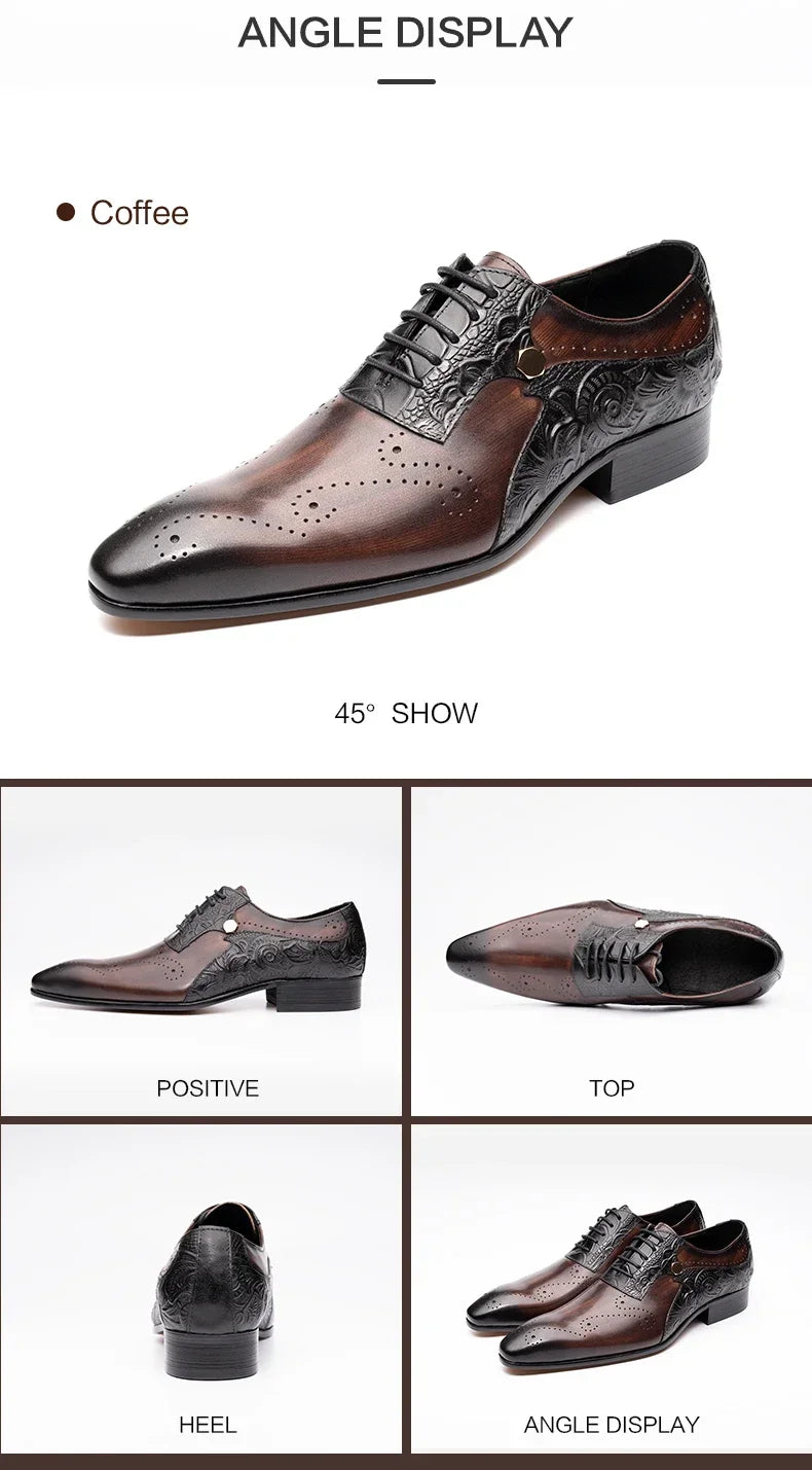 Handmade Mens Wedding Dress Brogue Shoes Genuine Leather Lace-up Latest Design Fashion Casual Shoes Man Pointed Dress Shoes