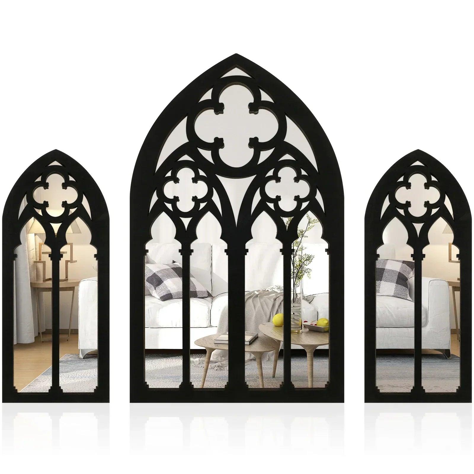 3pcs gothic mirrors wall decor arched decorative mirror mounted goth room vintage cathedral window indoor