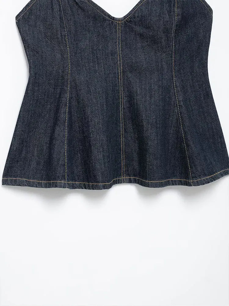 Denim Pleated Sexy Tops for Women
