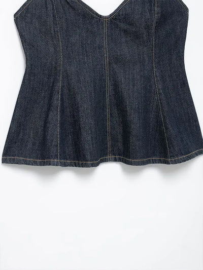Denim Pleated Sexy Tops for Women