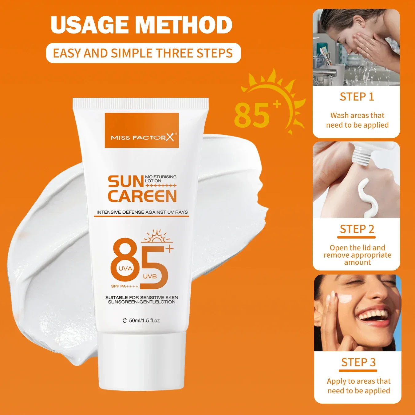 Mild sunscreen, broad-spectrum SPF moisturizing formula, lightweight sunscreen, vegetarian, suitable for facial and body skincar