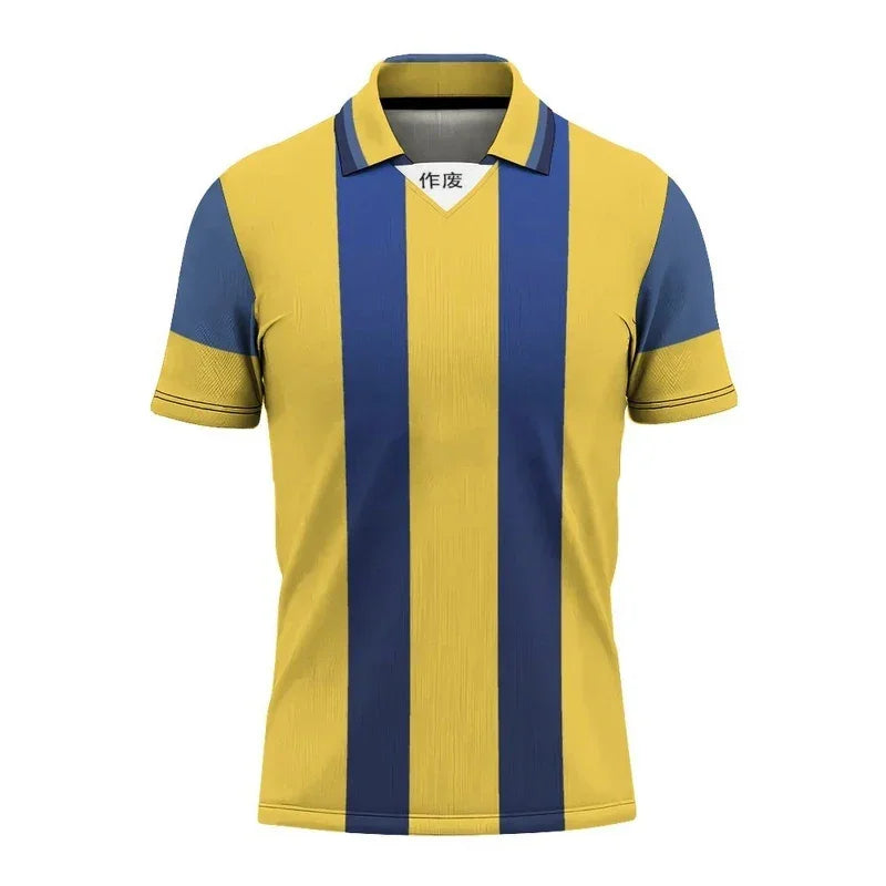 Fashion Striped Graphic Football Polo Shirts For Men Summer Trendy Sports 3D Printed V Neck Polo Loose Breathable Polo Shirt