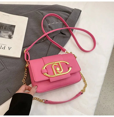Designer Handbags For Women Leather Metal Buckle Flap Square Shoulder Bags Fashion 2024 Ladies Messenger Bags Females Casual