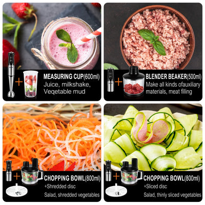 10 in 1 Food Processor 800 W Stainless Steel 15 Speed Four Blades With whisk, juicer, jam maker, meat grinder, vegetable slicer