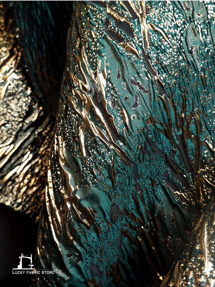 Super concave and convex texture, green-gold three-dimensional vein, jacquard texture, embossed fabric, Hanfu designer fabric
