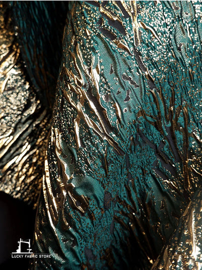 Super concave and convex texture, green-gold three-dimensional vein, jacquard texture, embossed fabric, Hanfu designer fabric