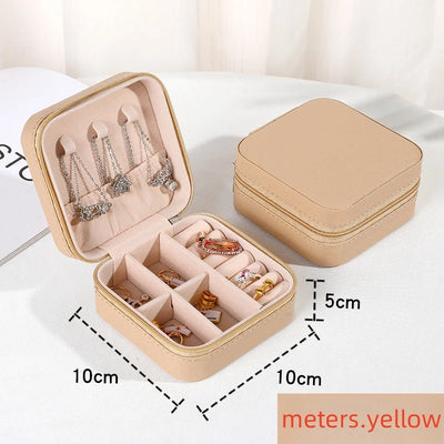 Mini jewelry storage box portable family travel earrings necklace storage box female ring organizer PU leather display box