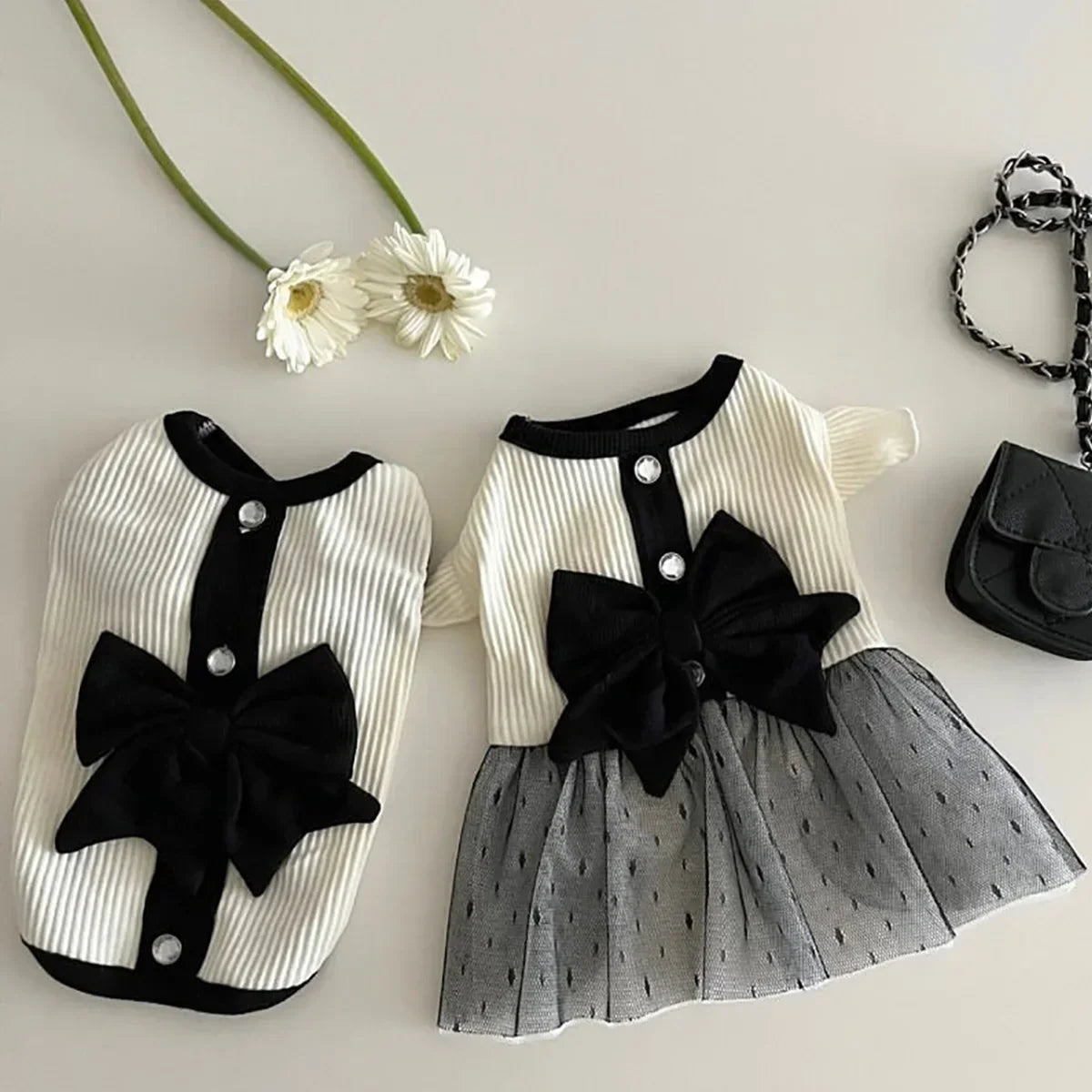 Spring Summer Thin Princess Dog Dress for Small Dog Clothes Bowknot Dog Vest Black & White Cat Clothes Cat Skirt  Soft Pet Cloth