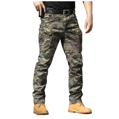 Men Solid Color Casual Cargo Multi Pocket Long Pants Outdoor Hiking Camping Climbing Stretch Waterproof Trousers