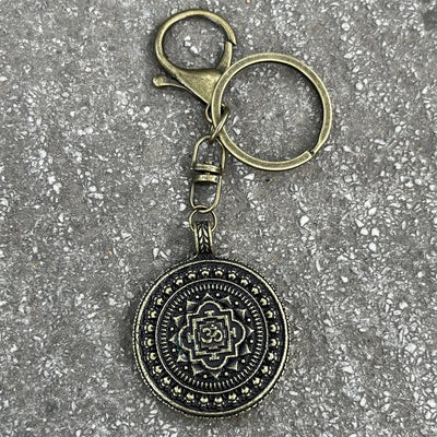 Nostalgia Yoga Lotus Keyring Mandala Jewelry Vintage Keychain For Women Buddhism Gifts