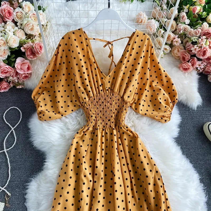V Neck Sexy Dolman Sleeves Waist Slim Polka Dot Print Jumpsuit Women Wide Leg Trousers Jumpsuit