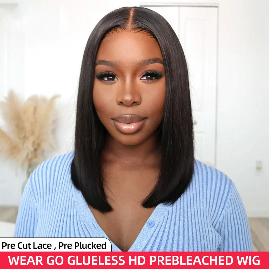 Pre-Bleached Knots 4x4 Glueless Wig Ready To Wear Wigs 180% Straight Pre-plucked Human Hair Bob Wigs Pre-cut Lace Wear Go Wigs