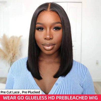 Pre-Bleached Knots 4x4 Glueless Wig Ready To Wear Wigs 180% Straight Pre-plucked Human Hair Bob Wigs Pre-cut Lace Wear Go Wigs