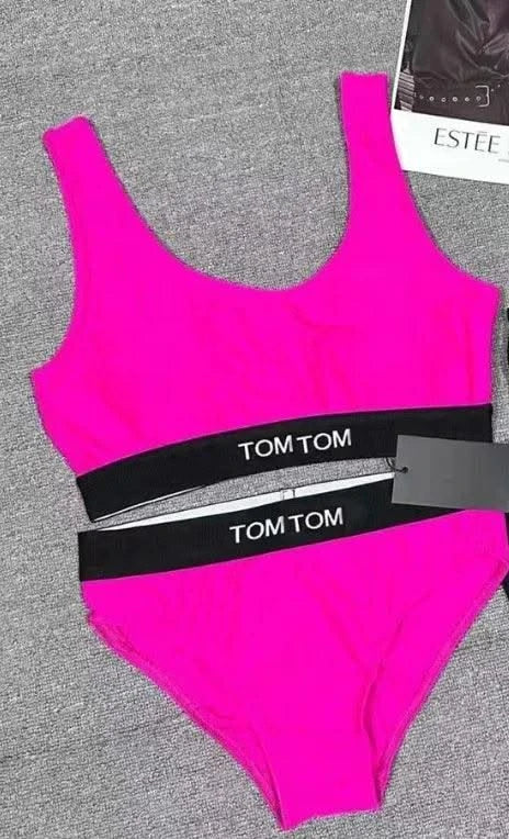 2025 Letter Stretch Band Casual Bikini Set Beach Bra Panties Set Comfort Sports Bikini Beach Vacation Swimwear - Elanique