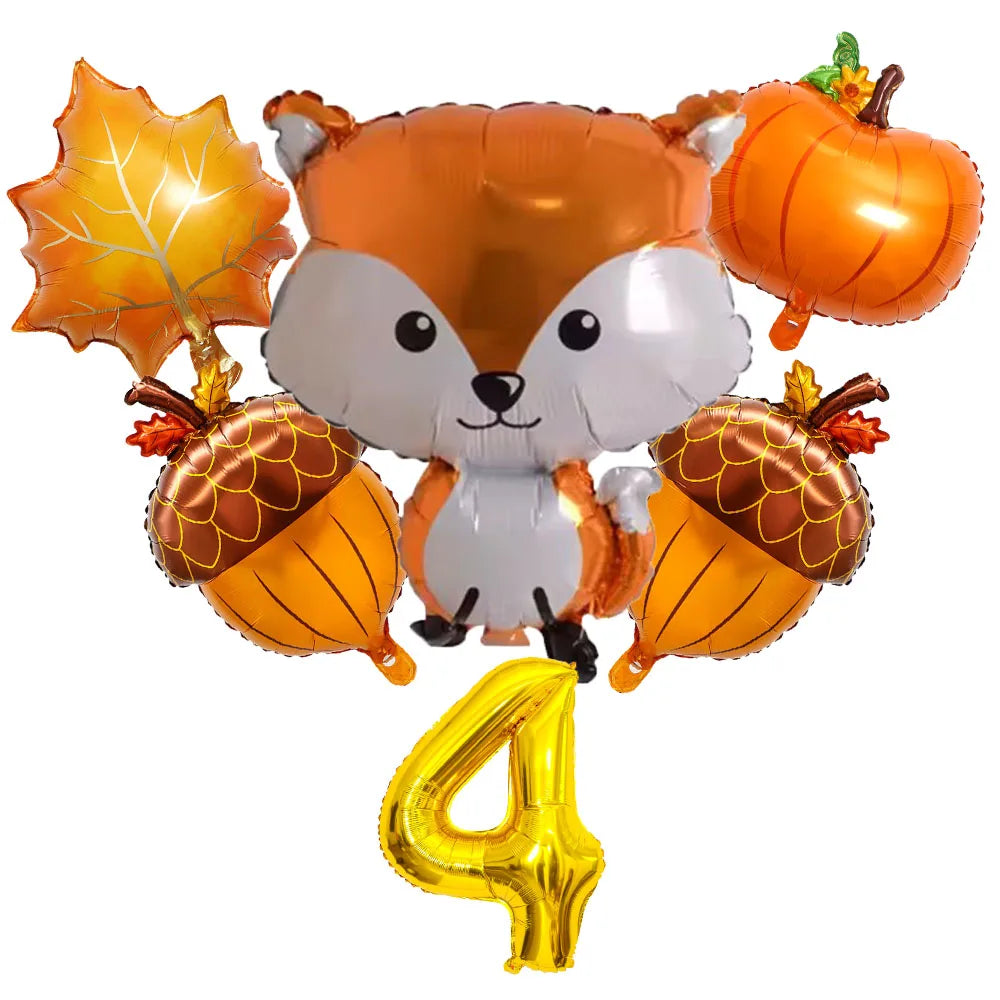 Thanksgiving Theme Forest Animals Kids Birthday Party Decoration Raccoon Fox Foil Balloon With 0-9 Number Ball Thanksgiving Gift