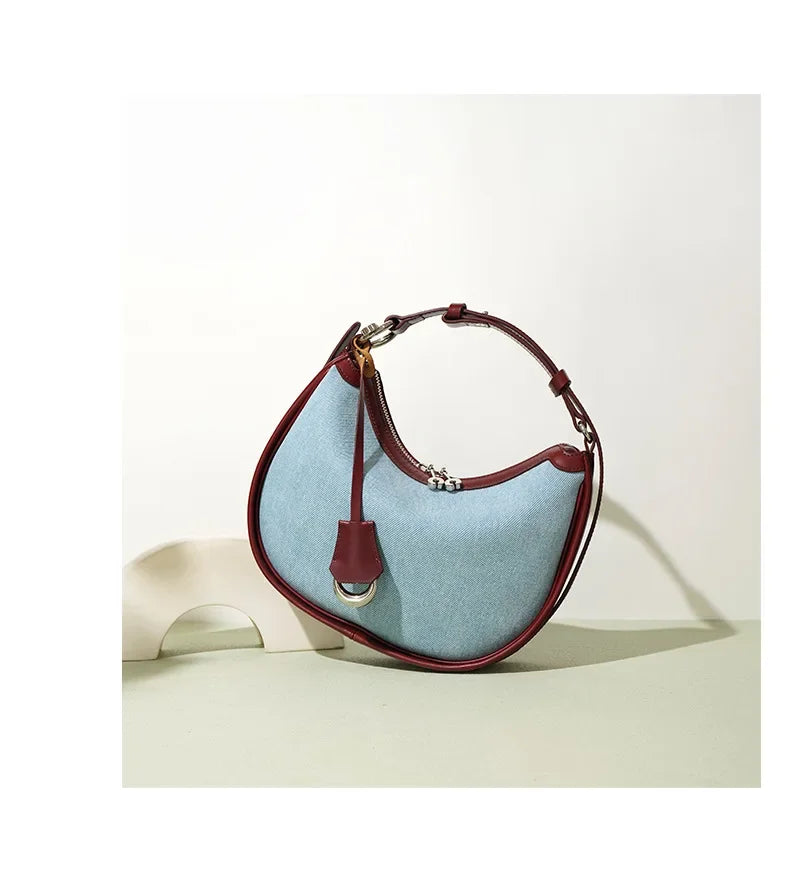 2024 New Women Bag Lady Fashion Half Moon Underarm Shoulder Bag Messenger Female Summer Soft Lightweight Denim Fabric Handbag