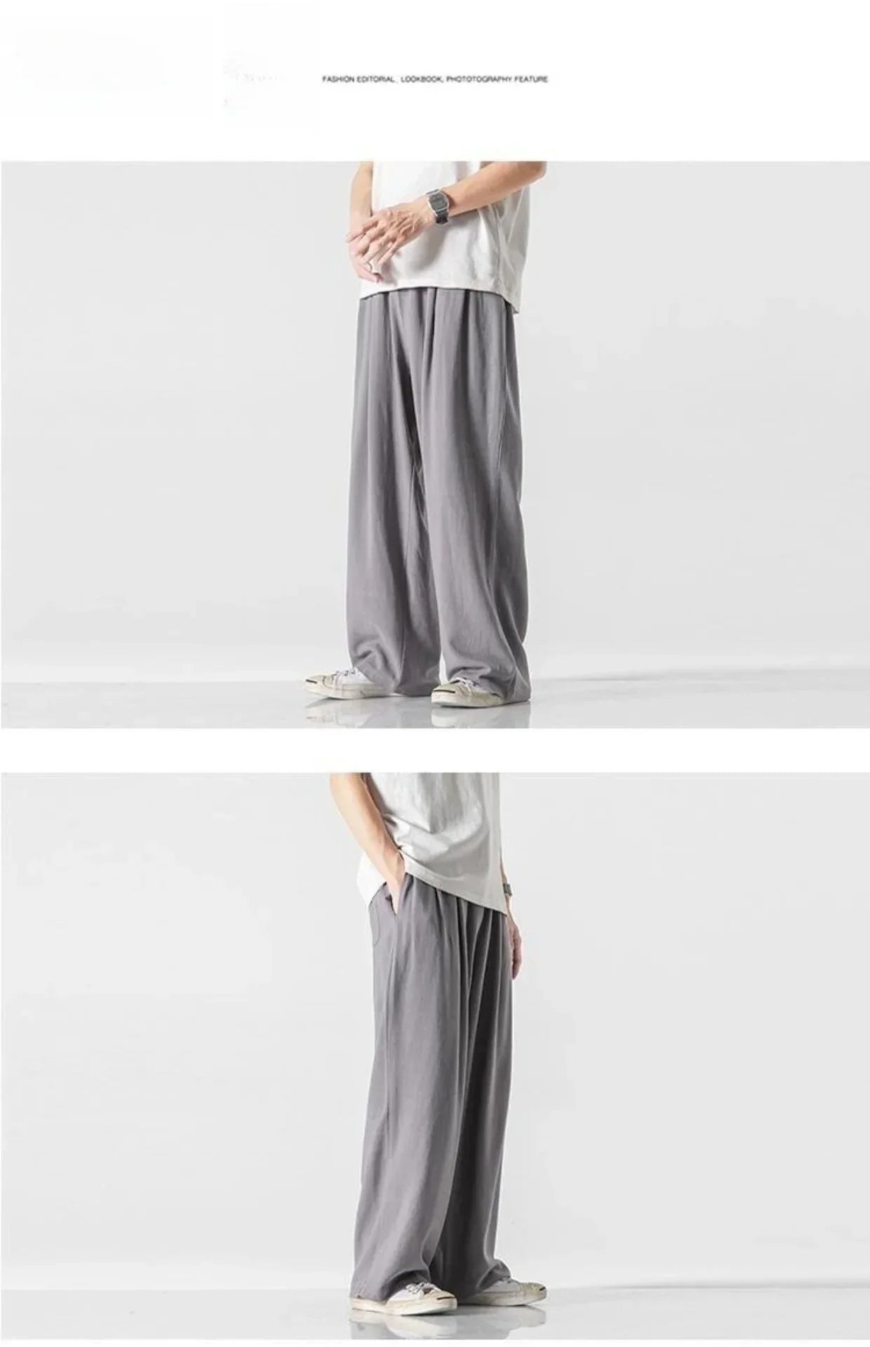 Summer Large Size Linen Cotton Wide Leg Pants Men Casual Comfortable Loose Fit Straight Leg Trousers Long Pants