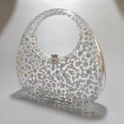 Diamond Women Bags Luxury Designer Handbags Rhinestones Box Transparent Acrylic Clutch Dresses Crescent Shoulder Crossbody Bag