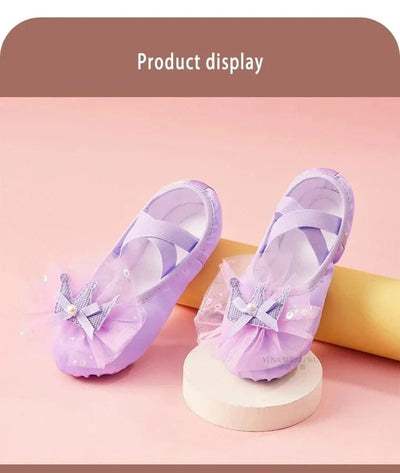 Ballet Dance Shoes for Children's Ballet Latin Dance Soft Sole Slippers Children Dance Practise Ballerina Crown Training Shoes