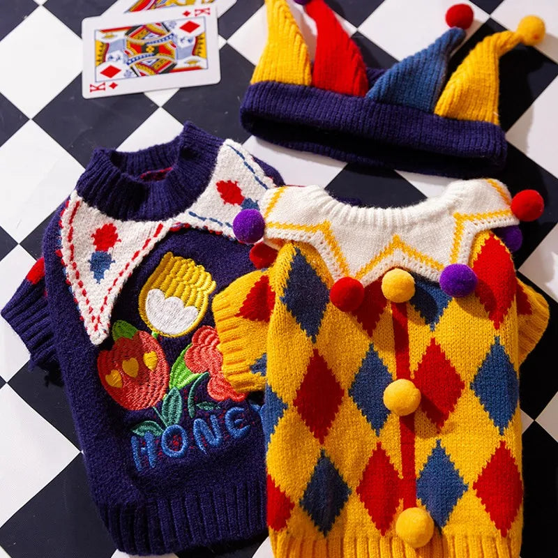 Cute Pet Dog Sweater Winter Dog Warm Clothes Palid Puppy Coat Chihuahua Bichon Yorkie Clothing Sweaters and Hat Set Dog Costume