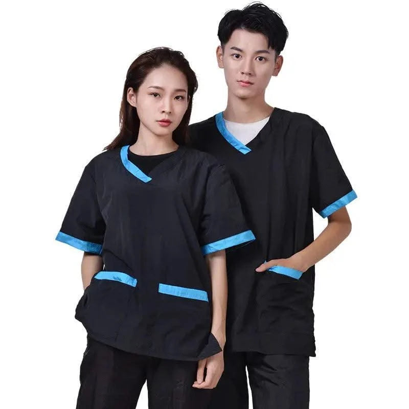 Summer Pet Groomer Uniforms Dog Grooming Clothing Pet Shop Work Clothes Hairdresser Short Sleeve Top Hair Salon Smock Anti Hair
