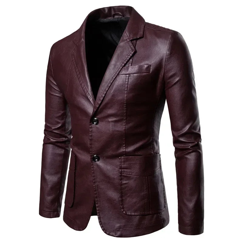 Blazer Man 2025 Men's PU Leather Jackets for Men Autumn Jacket Button Turn Down Collar Business Coat Biker Motocycle Jacket