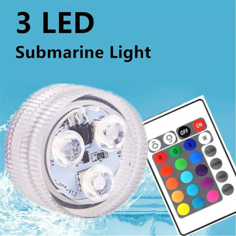 Remote Control CoSubmersible 3 LED Underwater Light With Battery RGB Night Light For Fish Tank Swimming Pool Wedding Party Lamp