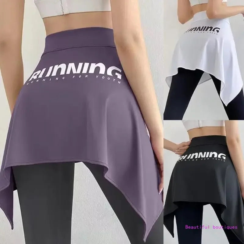 Women Yoga Sport Self Tie Up Cover Up Wrap Skirt Letter Asymmetrical Hip Scarf DropShip