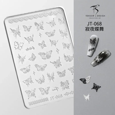 Geometric Bowknot Grid Lace Flora Edge Nail Art Silicone Carving Mold Mould Star Daisy Flower Charms Bow Tie Snowflake Template