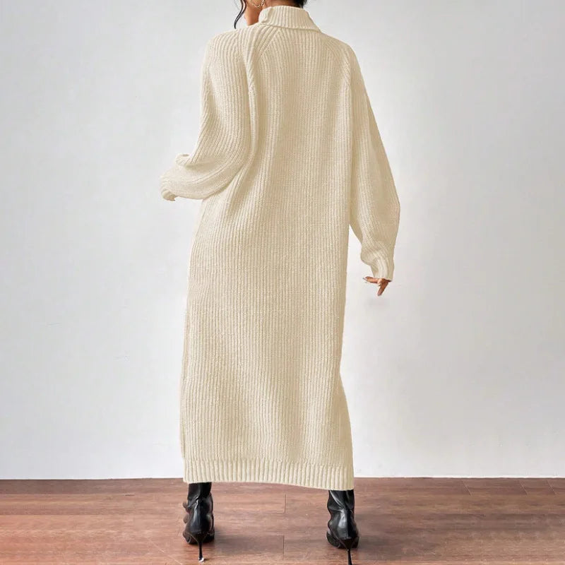 2025 New Winter Knit Dresses Women Turtleneck Straight Long Dress Autumn Solid Full Sleeve Thick Casual Vestidos Basis Lady