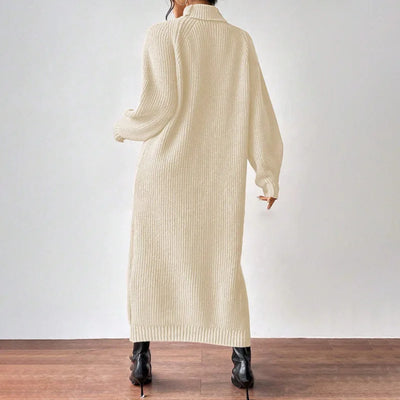 2025 New Winter Knit Dresses Women Turtleneck Straight Long Dress Autumn Solid Full Sleeve Thick Casual Vestidos Basis Lady
